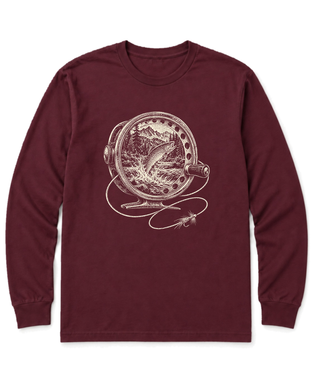 Fly Reel River Long Sleeve Shirt - Maroon