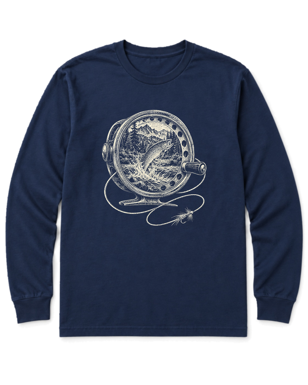 Fly Reel River Long Sleeve Shirt - Navy