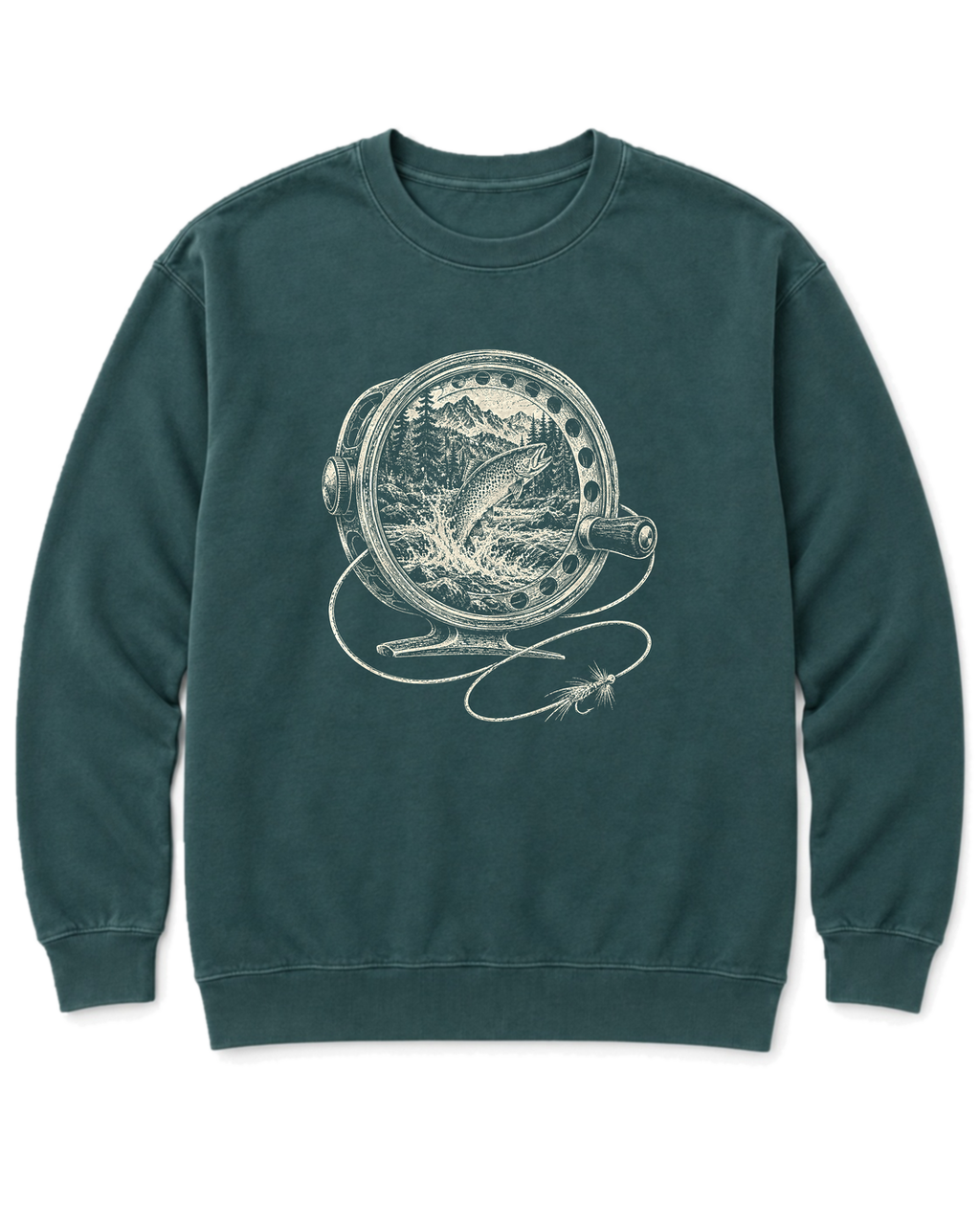 Fly Reel River Sweatshirt - Blue Spruce