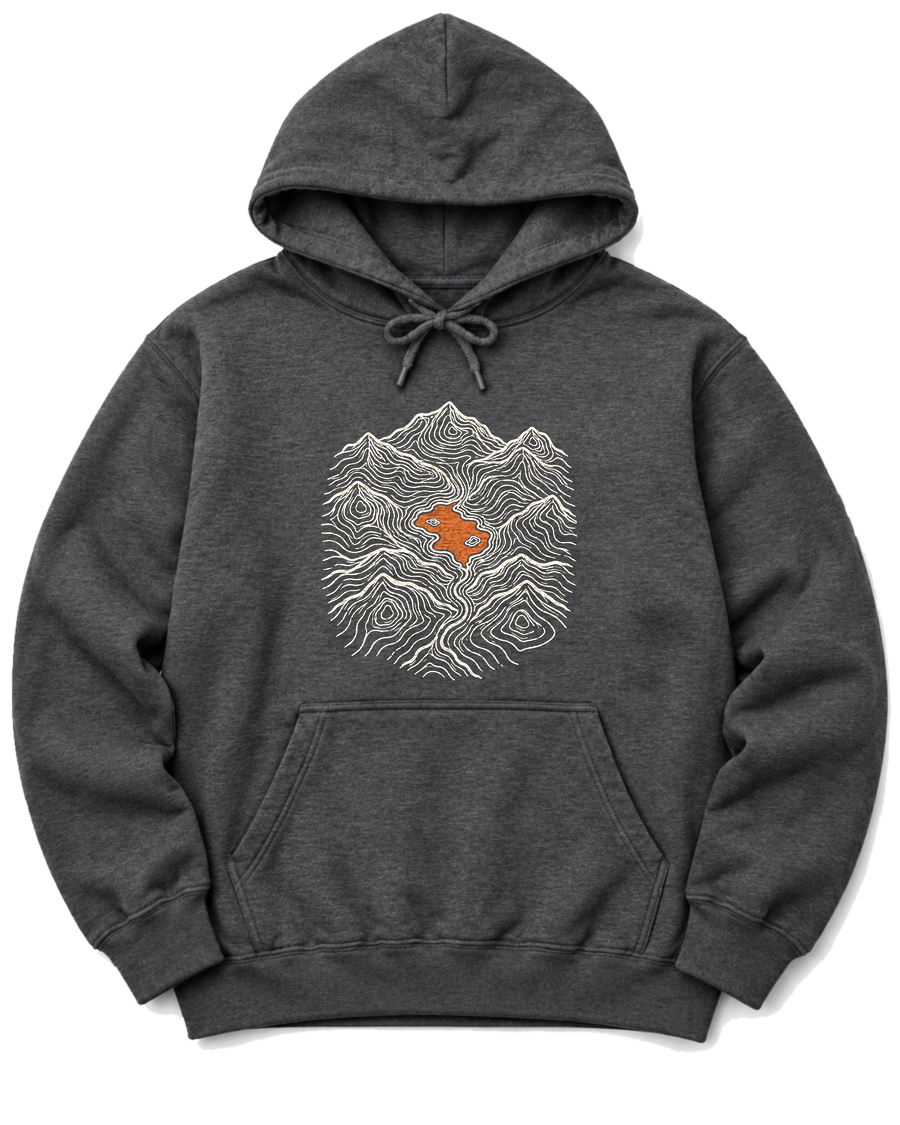 Mountain Lake Map Hoodie - Dark Heather