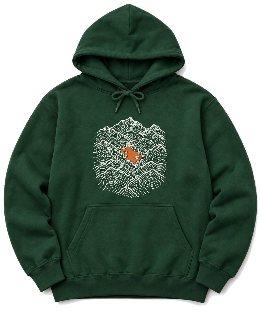 Mountain Lake Map Hoodie - Forest Green