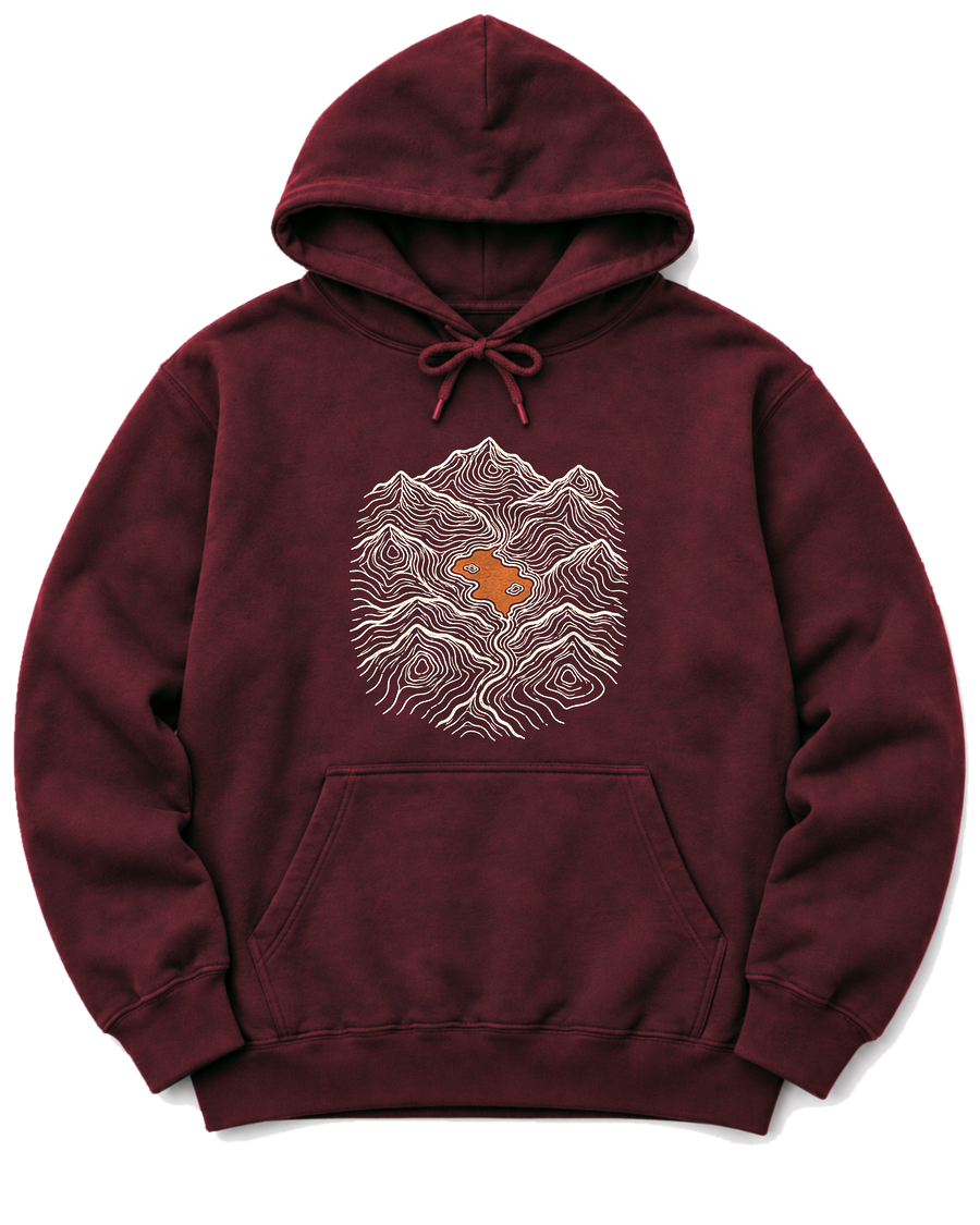 Mountain Lake Map Hoodie - Maroon
