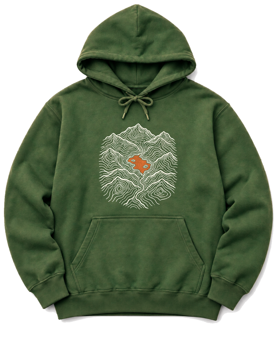 Mountain Lake Map Hoodie - Military Green