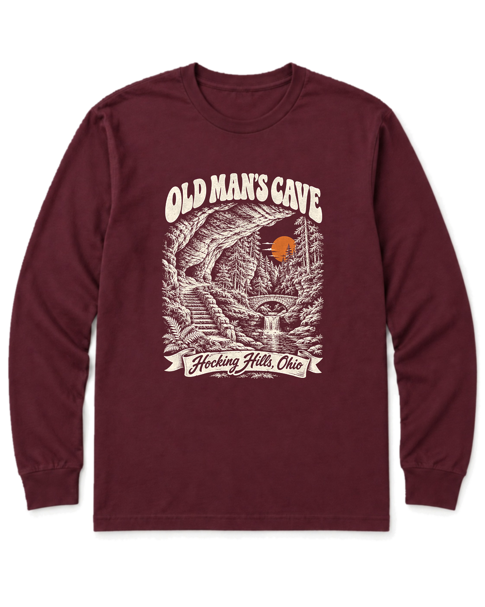 Old Man's Cave Long Sleeve Shirt - Maroon