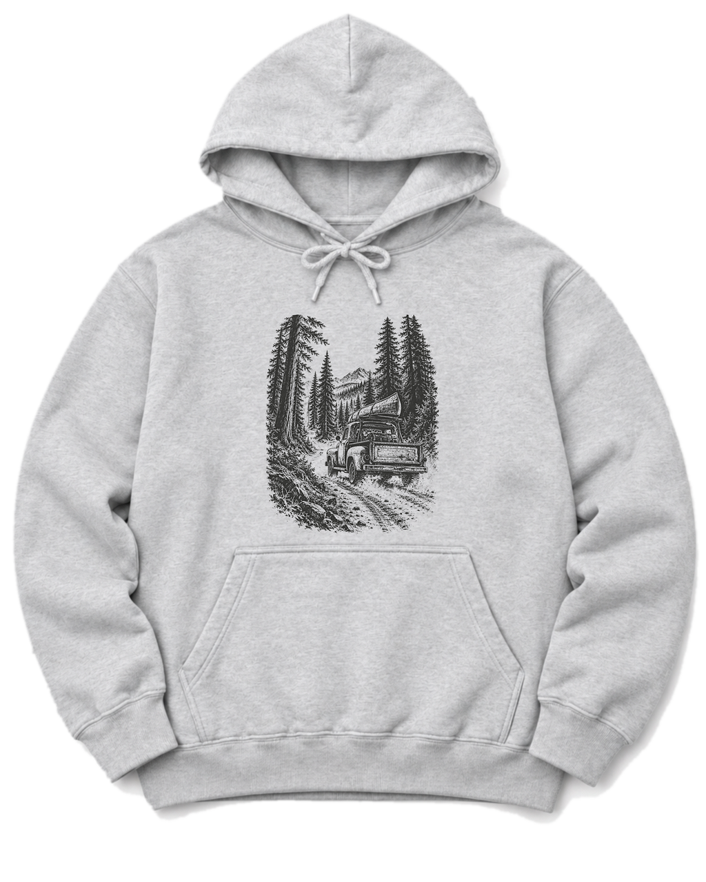 Old Truck Forest Road Hoodie - Ash