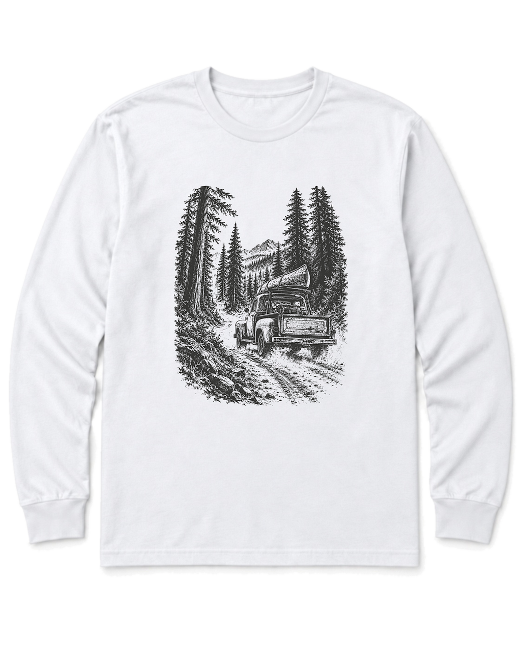 Old Truck Forest Road Long Sleeve Shirt - White