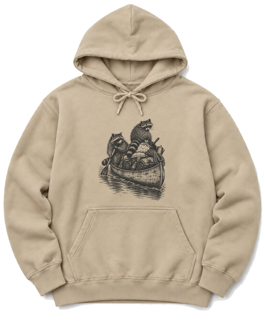 Raccoon Canoe Heist Hoodie - Sand
