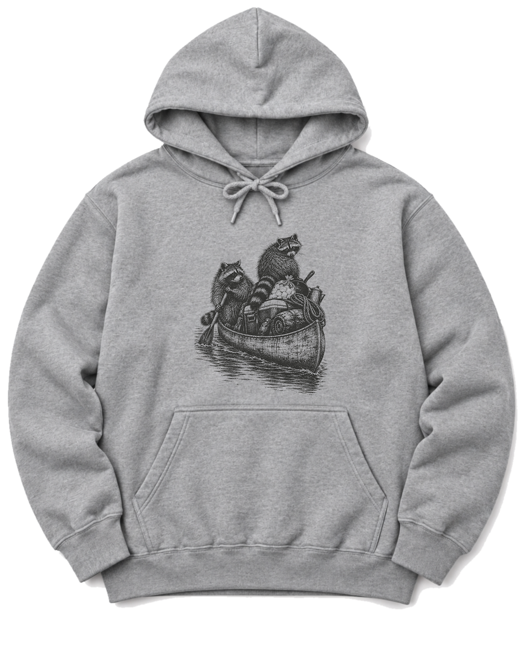 Raccoon Canoe Heist Hoodie - Sport Grey