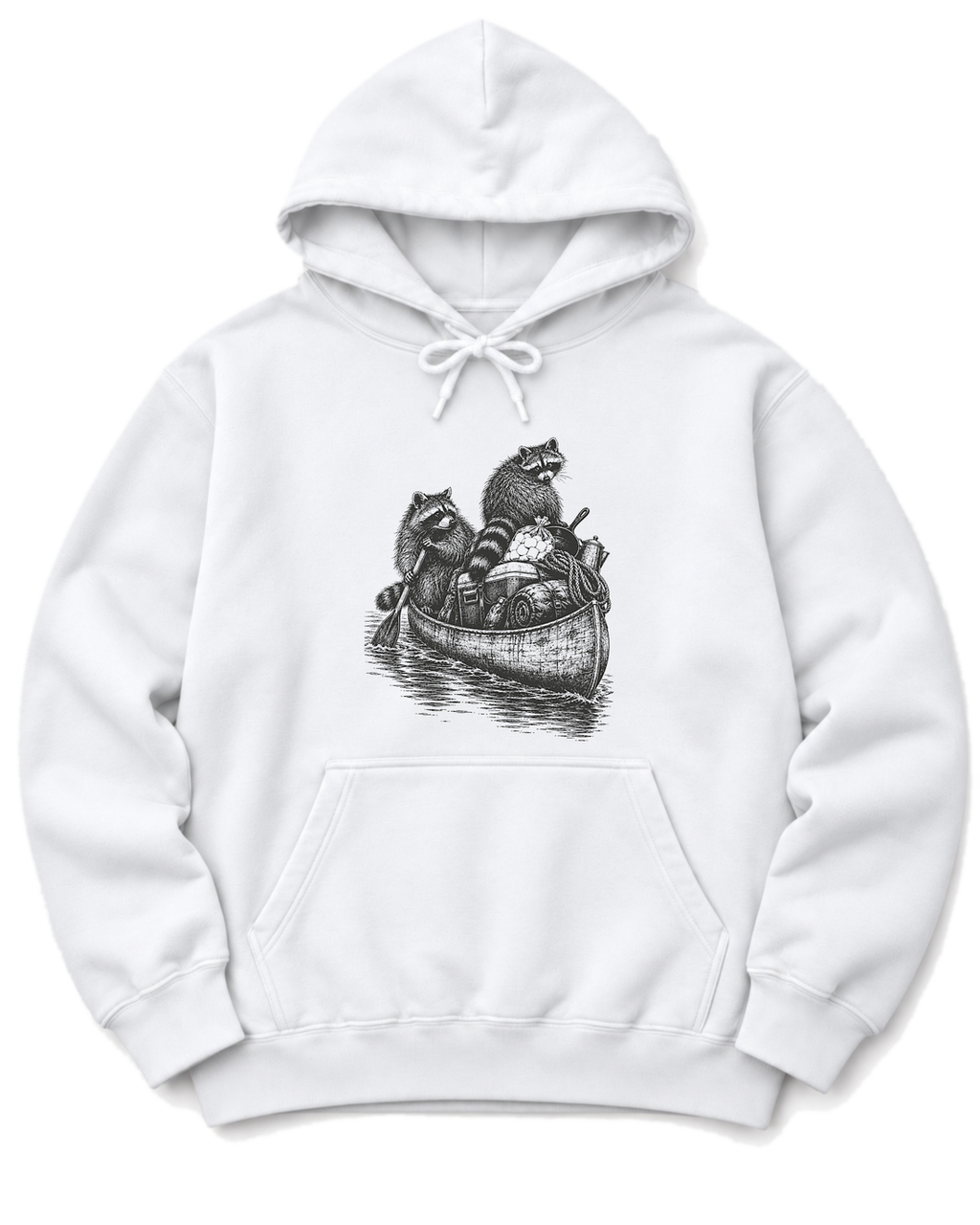 Raccoon Canoe Heist Hoodie - White