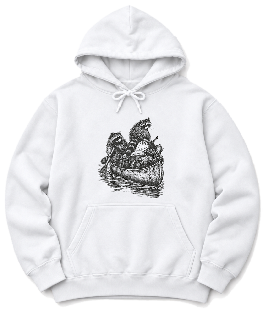 Raccoon Canoe Heist Hoodie - White