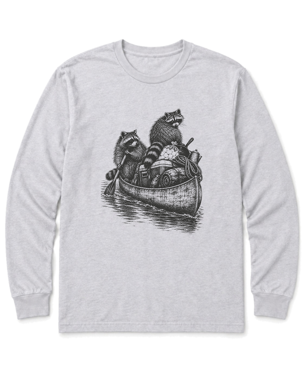 Raccoon Canoe Heist Long Sleeve Shirt - Ash