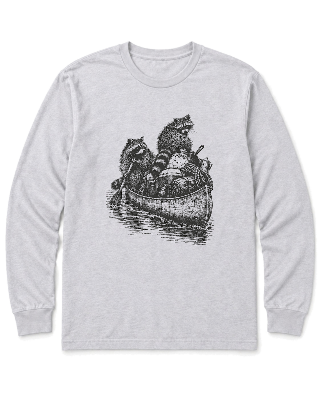 Raccoon Canoe Heist Long Sleeve Shirt - Ash
