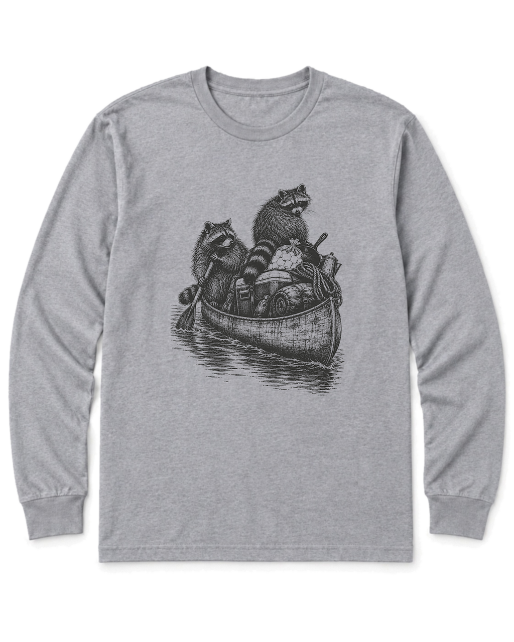 Raccoon Canoe Heist Long Sleeve Shirt - Sport Grey