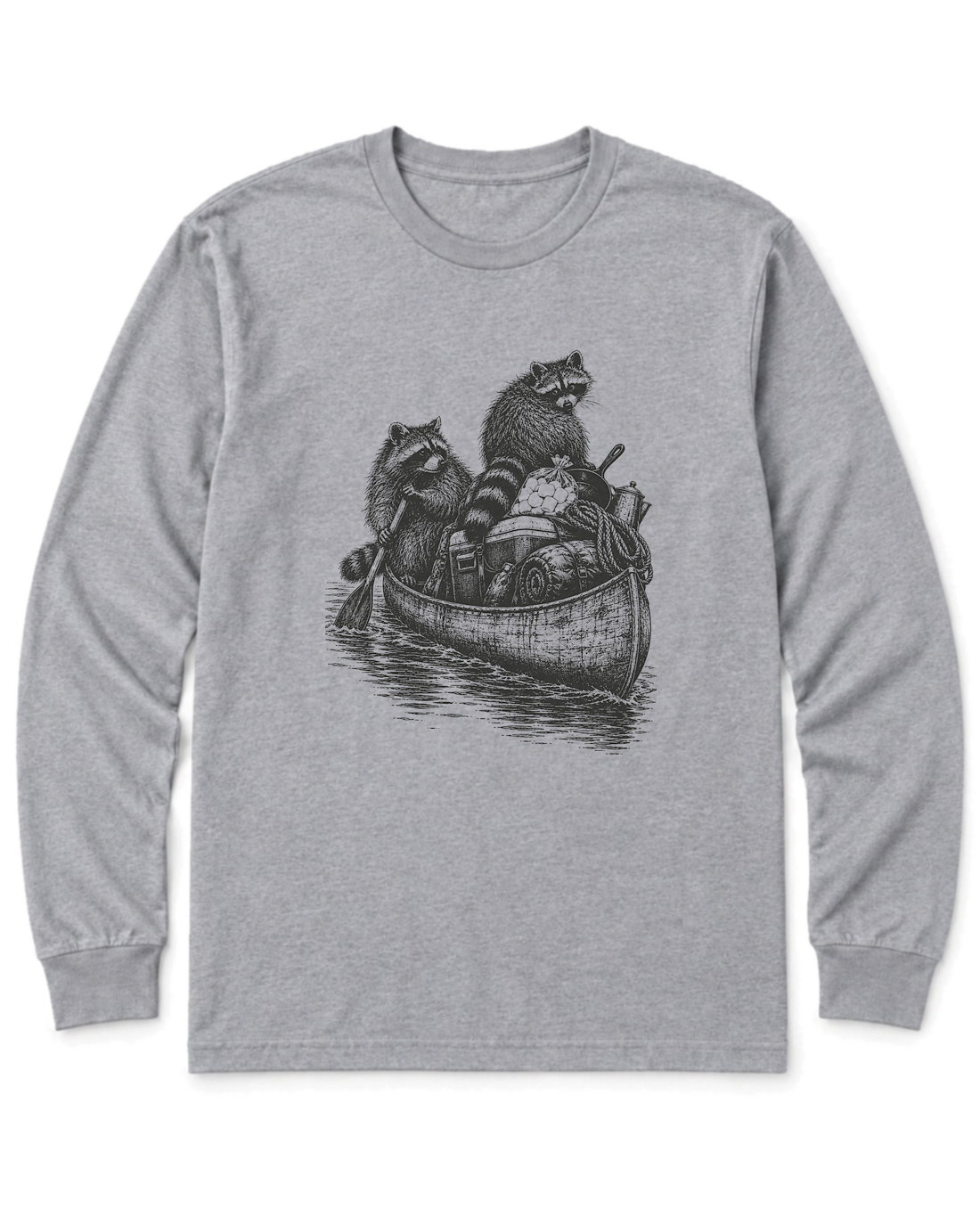 Raccoon Canoe Heist Long Sleeve Shirt - Sport Grey