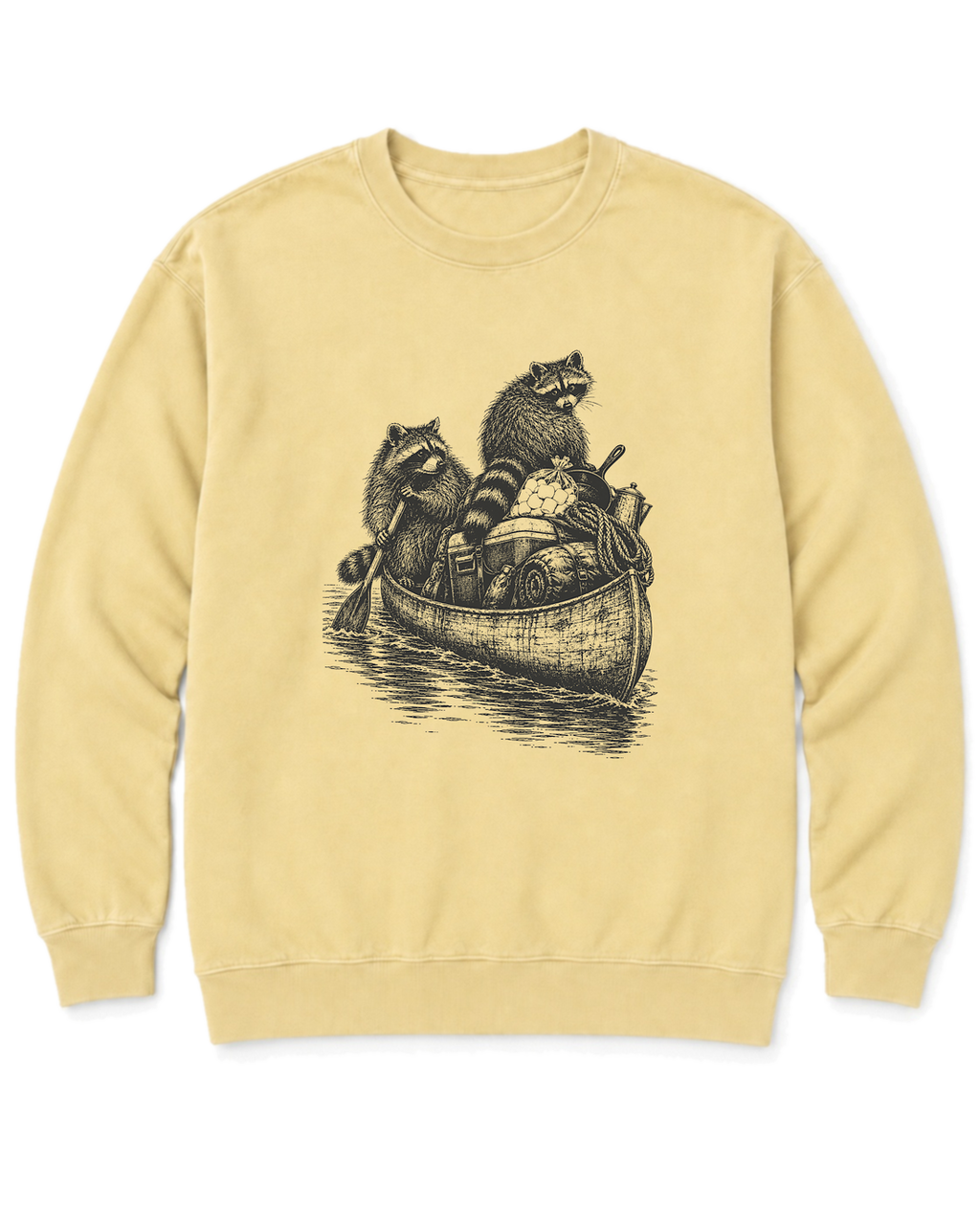 Raccoon Canoe Heist Sweatshirt - Butter