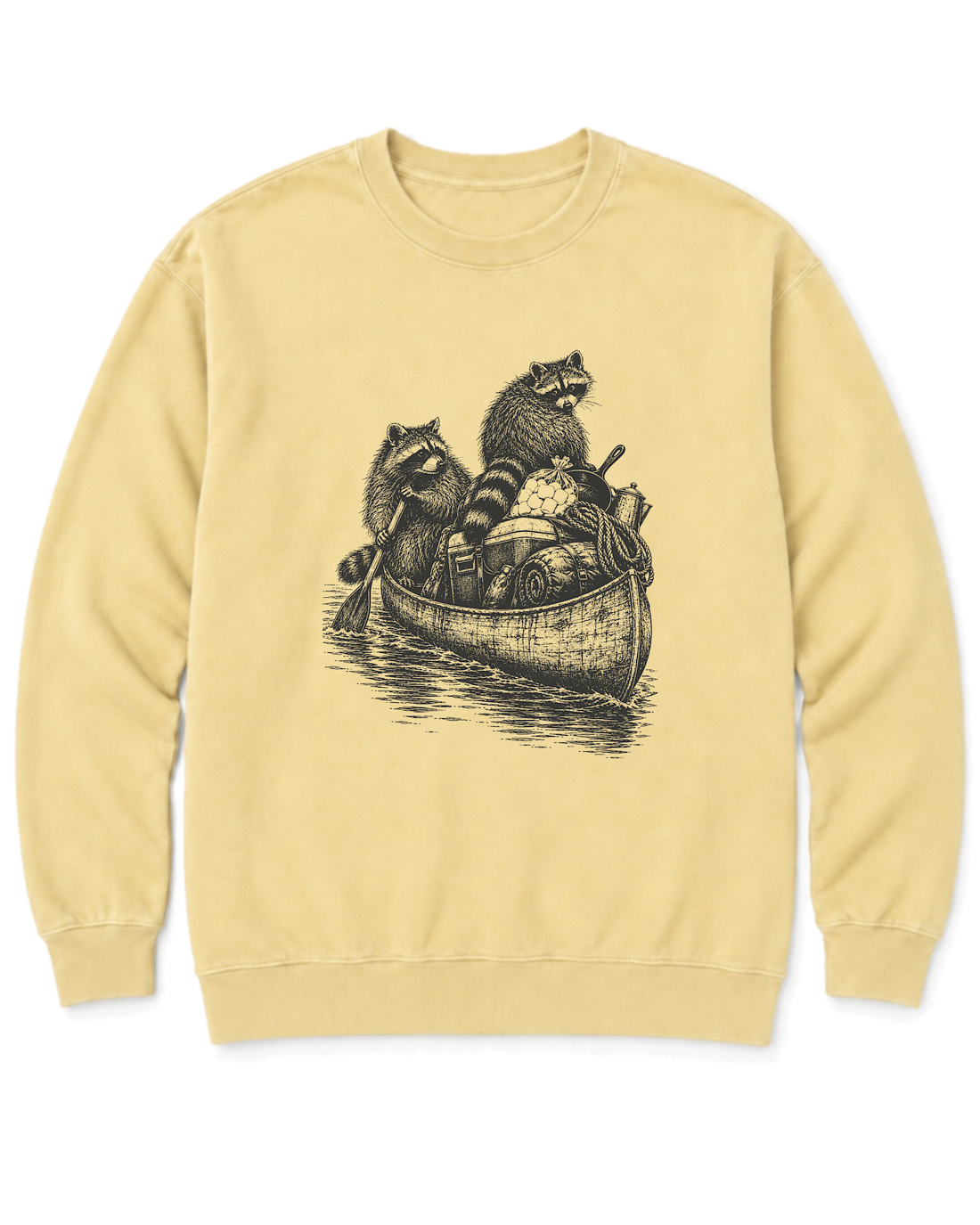 Raccoon Canoe Heist Sweatshirt - Butter