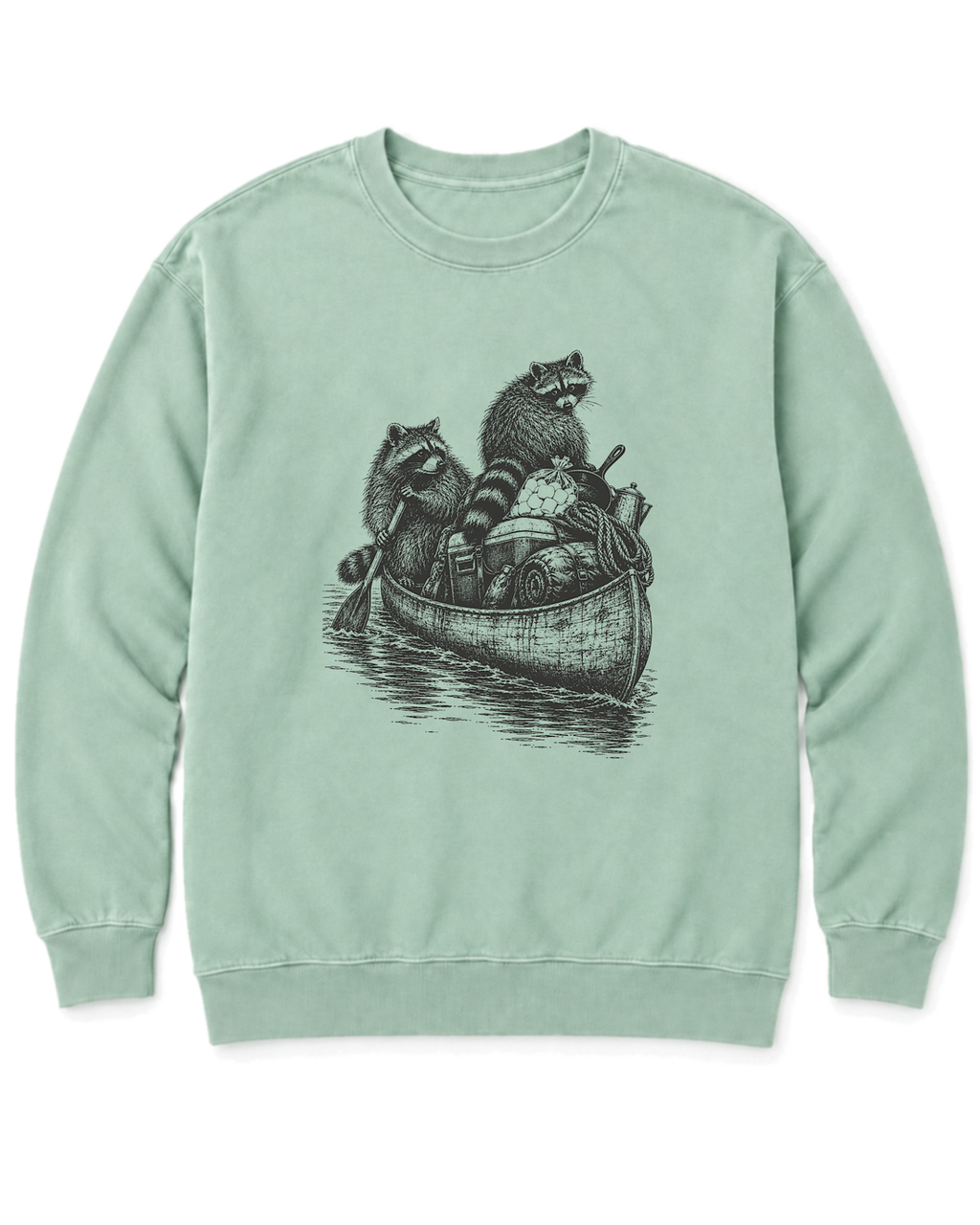 Raccoon Canoe Heist Sweatshirt - Chalky Mint