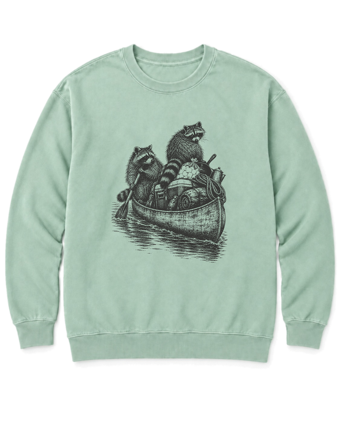 Raccoon Canoe Heist Sweatshirt - Chalky Mint
