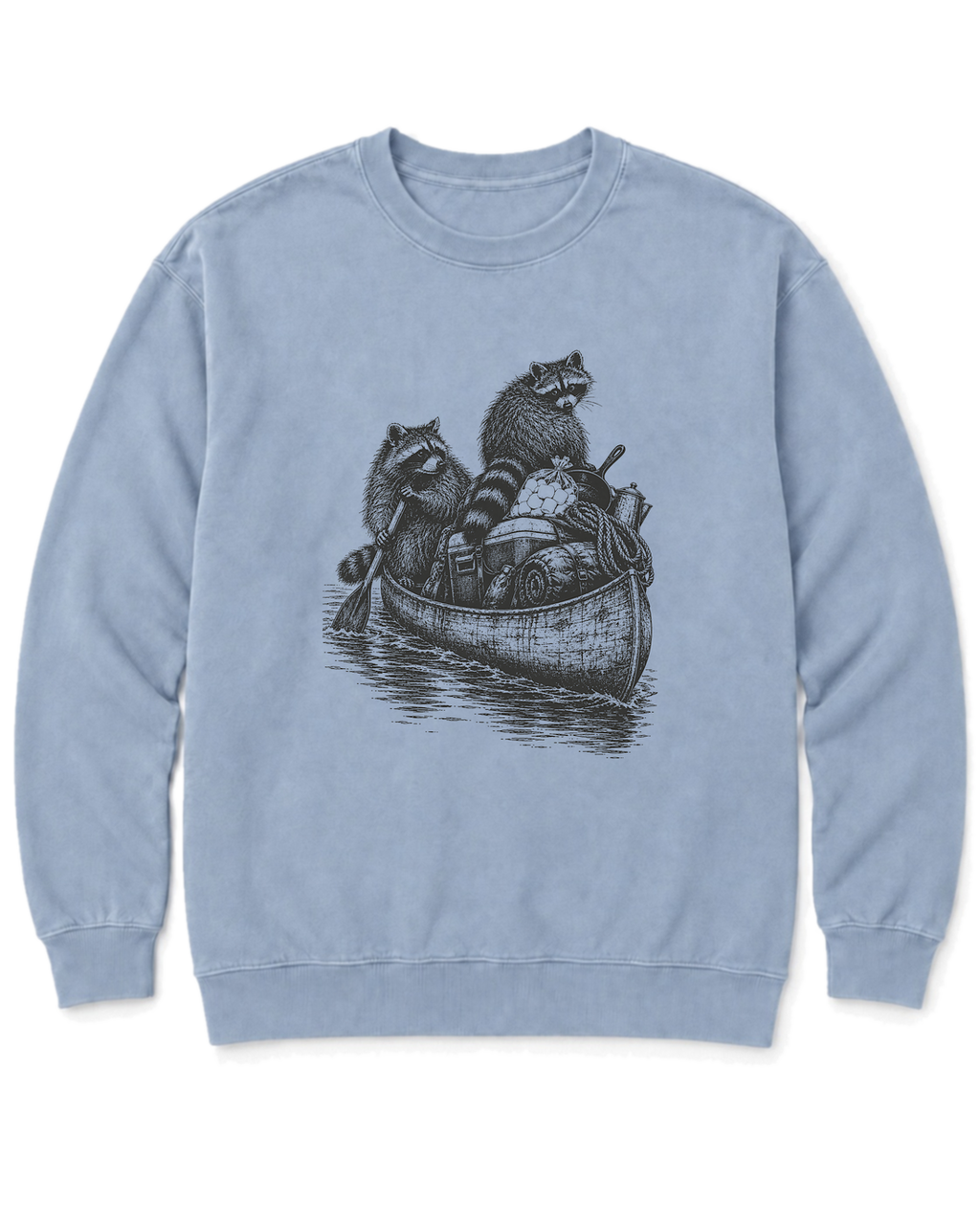 Raccoon Canoe Heist Sweatshirt - Chambray