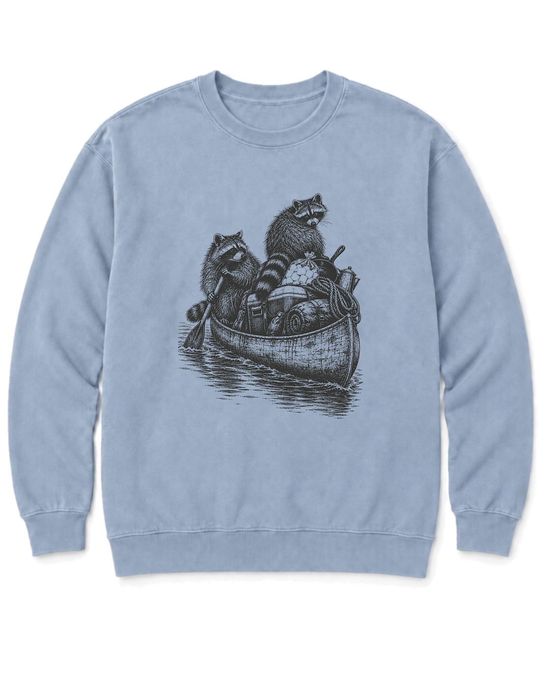Raccoon Canoe Heist Sweatshirt - Chambray