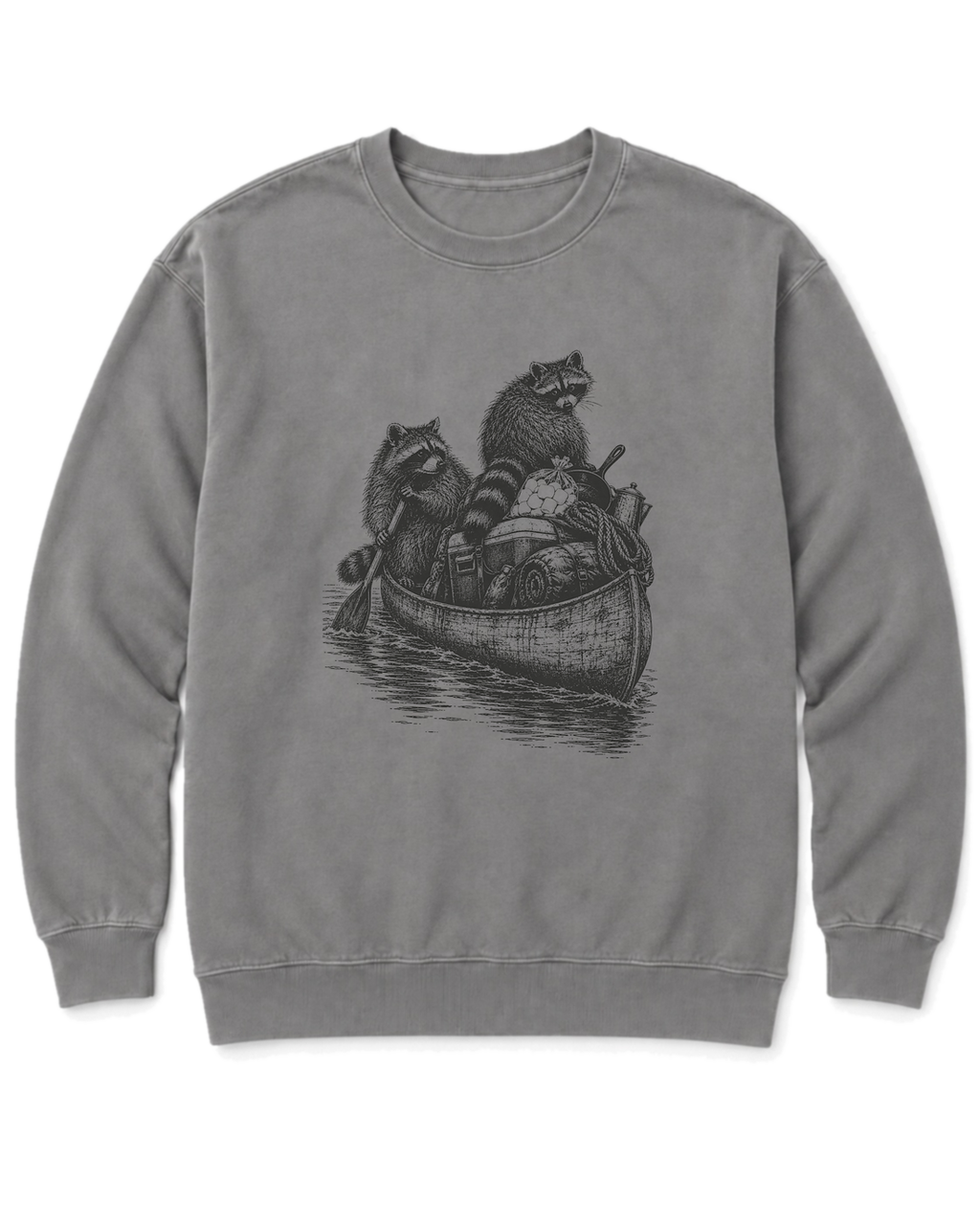 Raccoon Canoe Heist Sweatshirt - Grey