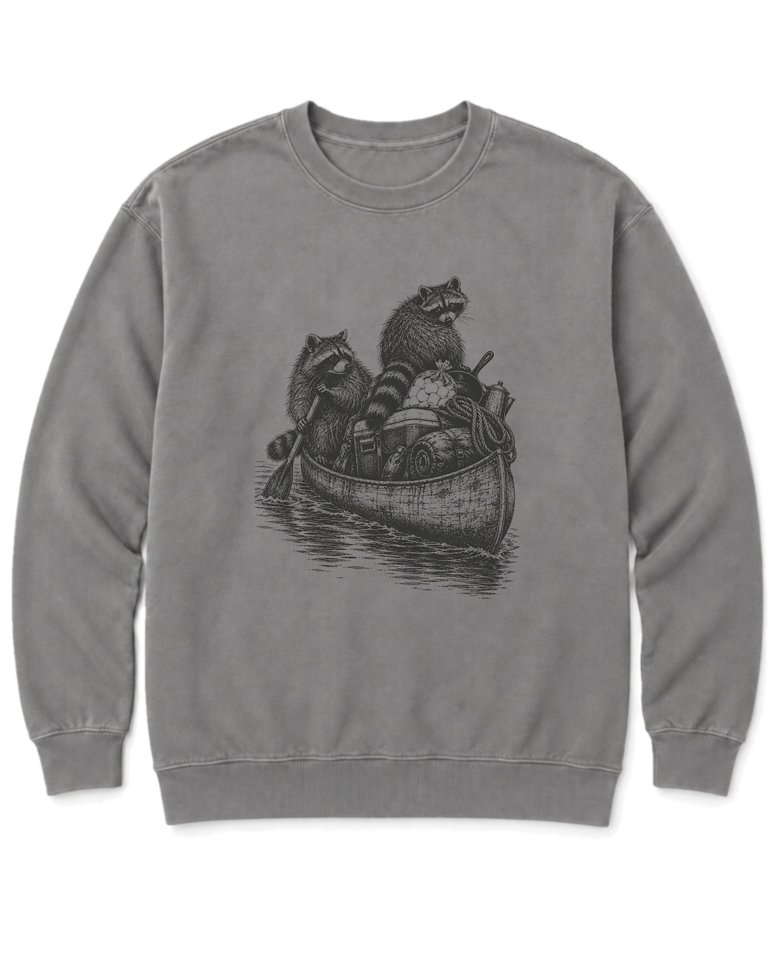 Raccoon Canoe Heist Sweatshirt - Grey