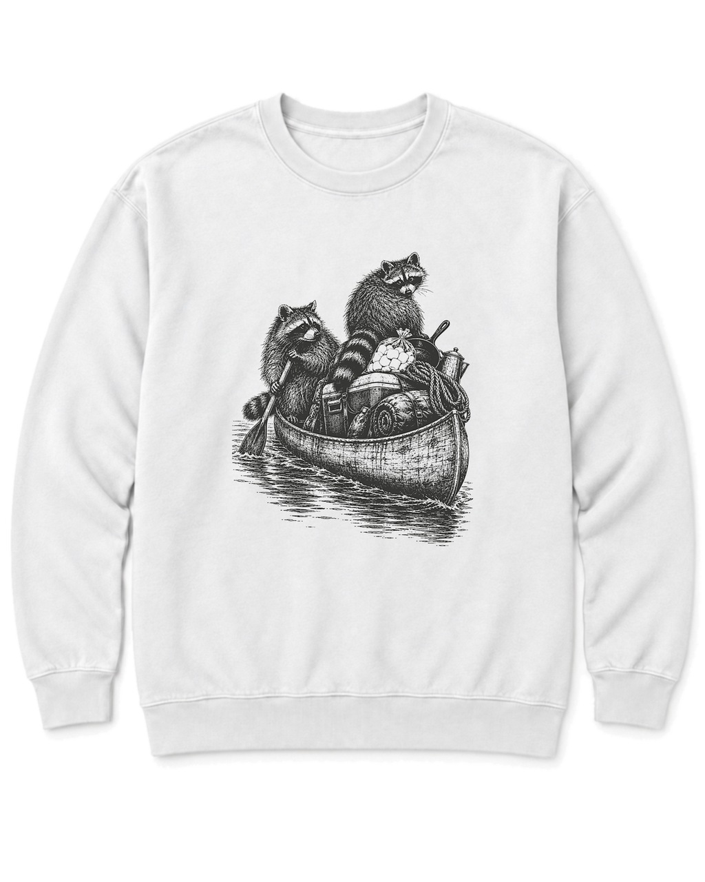 Raccoon Canoe Heist Sweatshirt - White