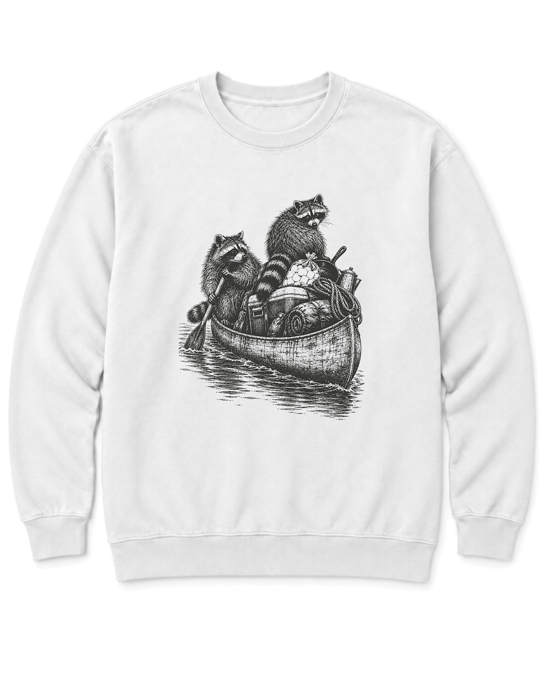 Raccoon Canoe Heist Sweatshirt - White