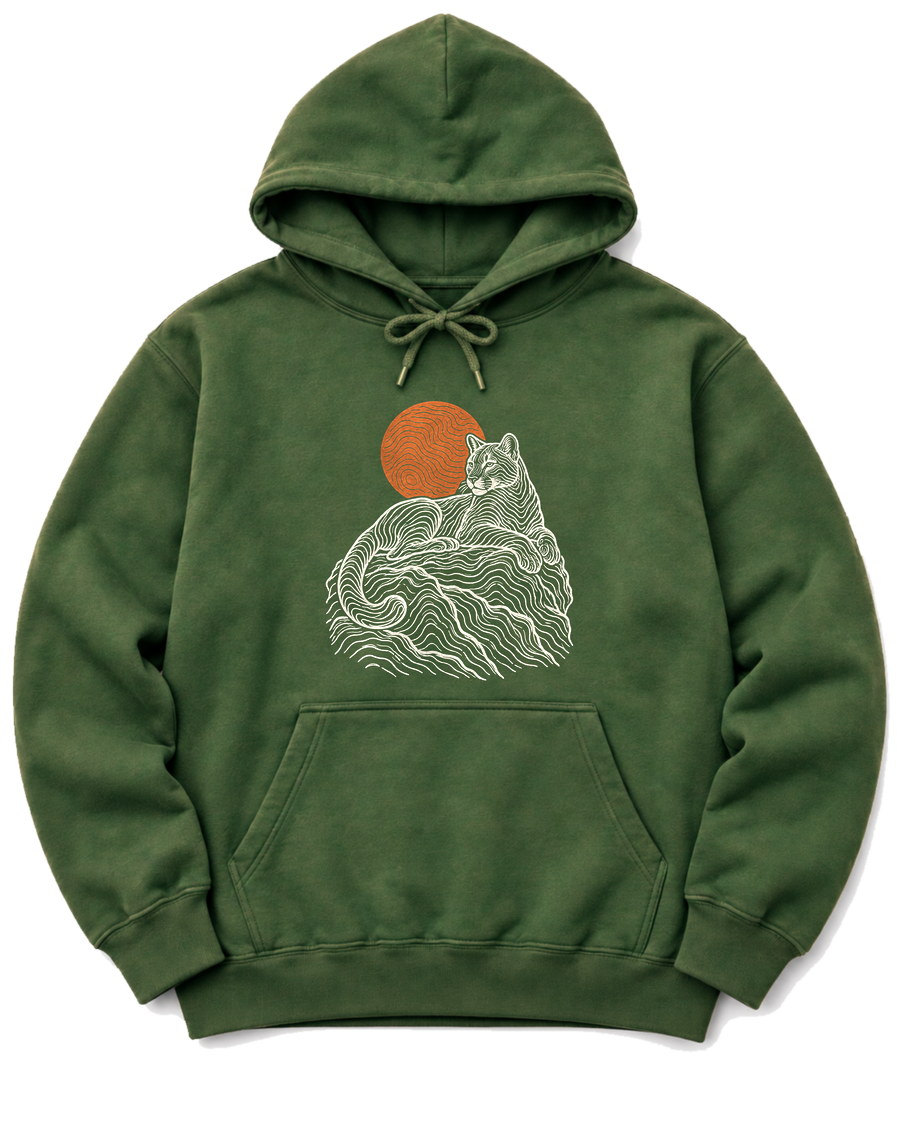Topo Mountain Lion Hoodie - Military Green