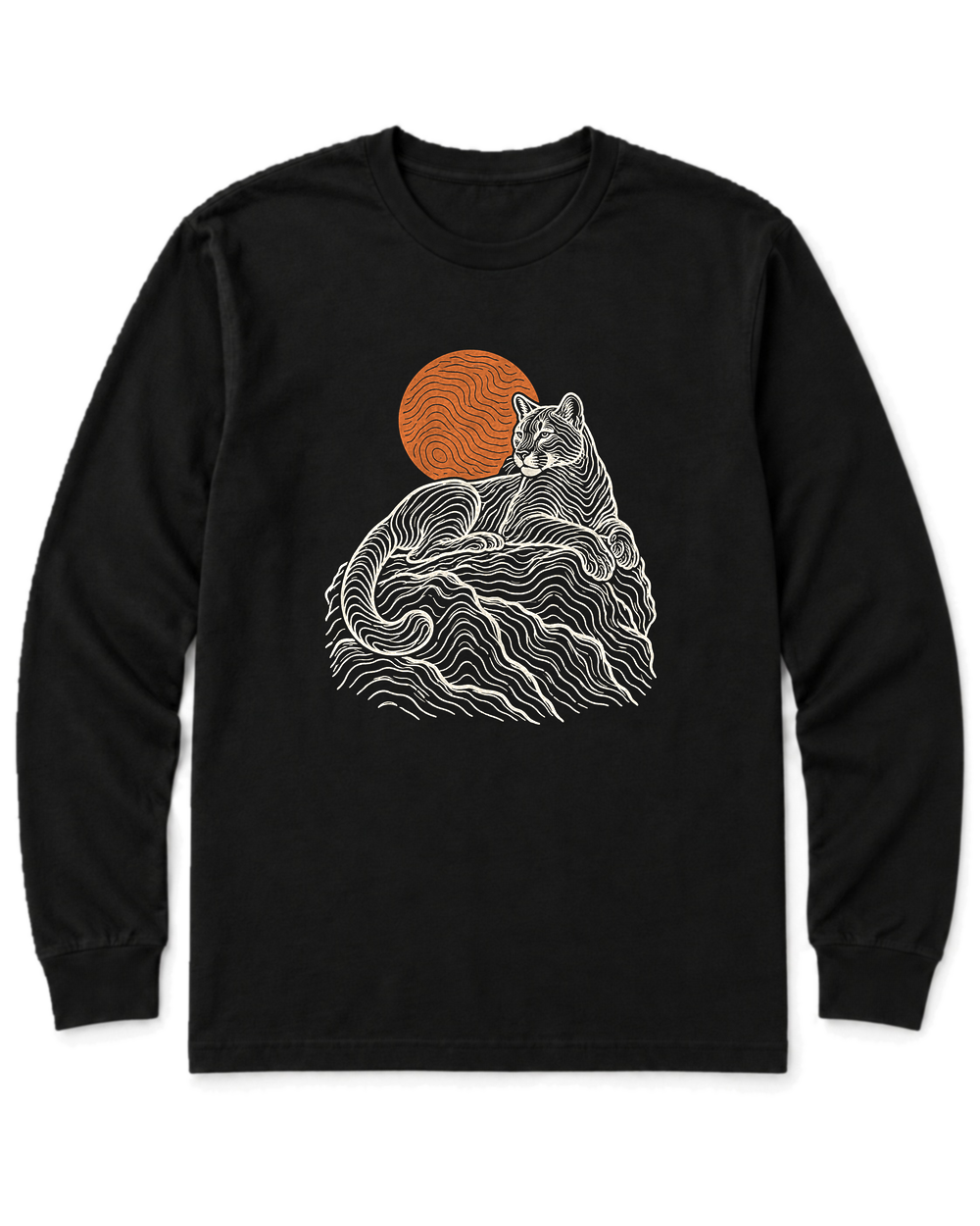 Topo Mountain Lion Long Sleeve Shirt - Black