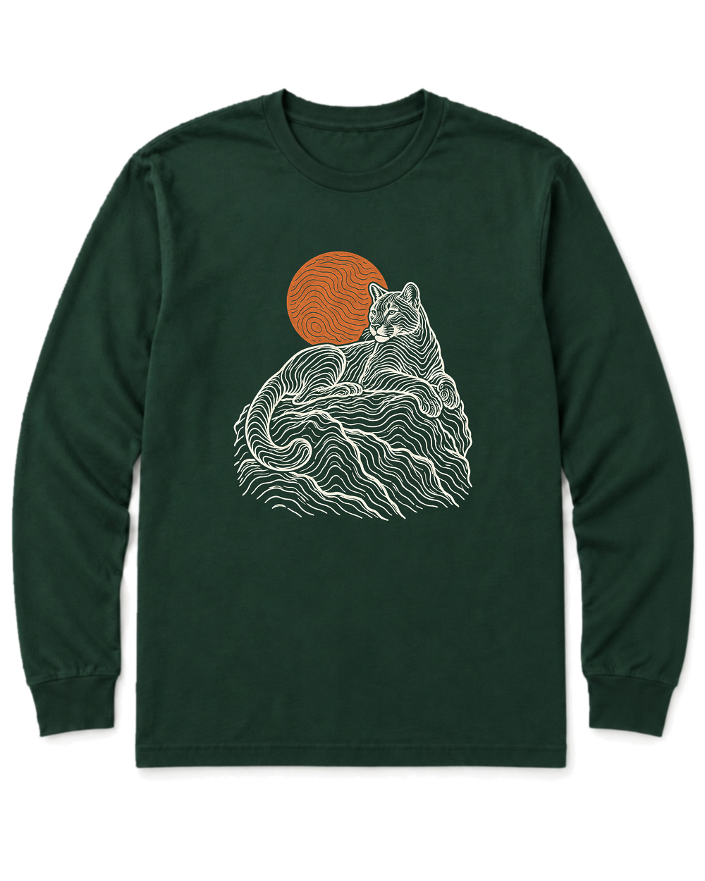 Topo Mountain Lion Long Sleeve Shirt - Forest Green