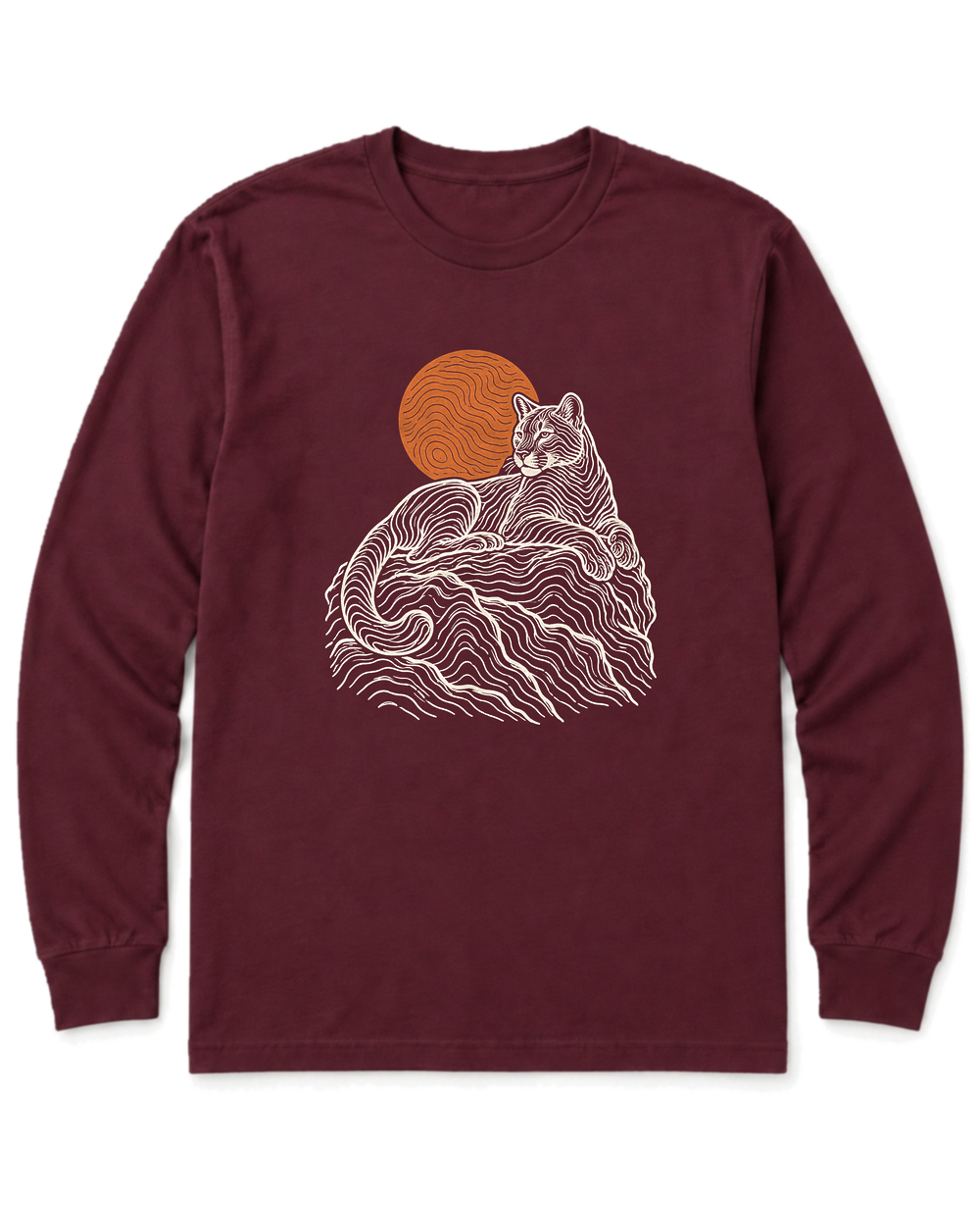 Topo Mountain Lion Long Sleeve Shirt - Maroon
