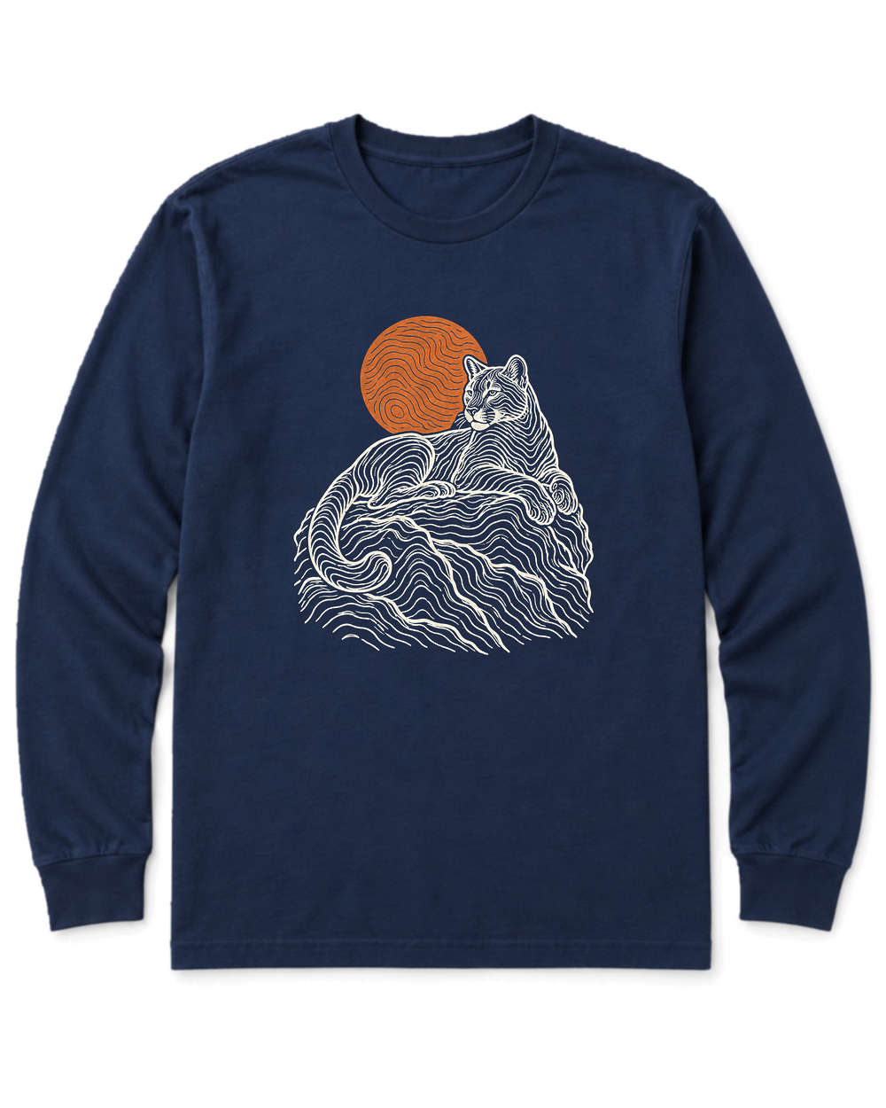 Topo Mountain Lion Long Sleeve Shirt - Navy