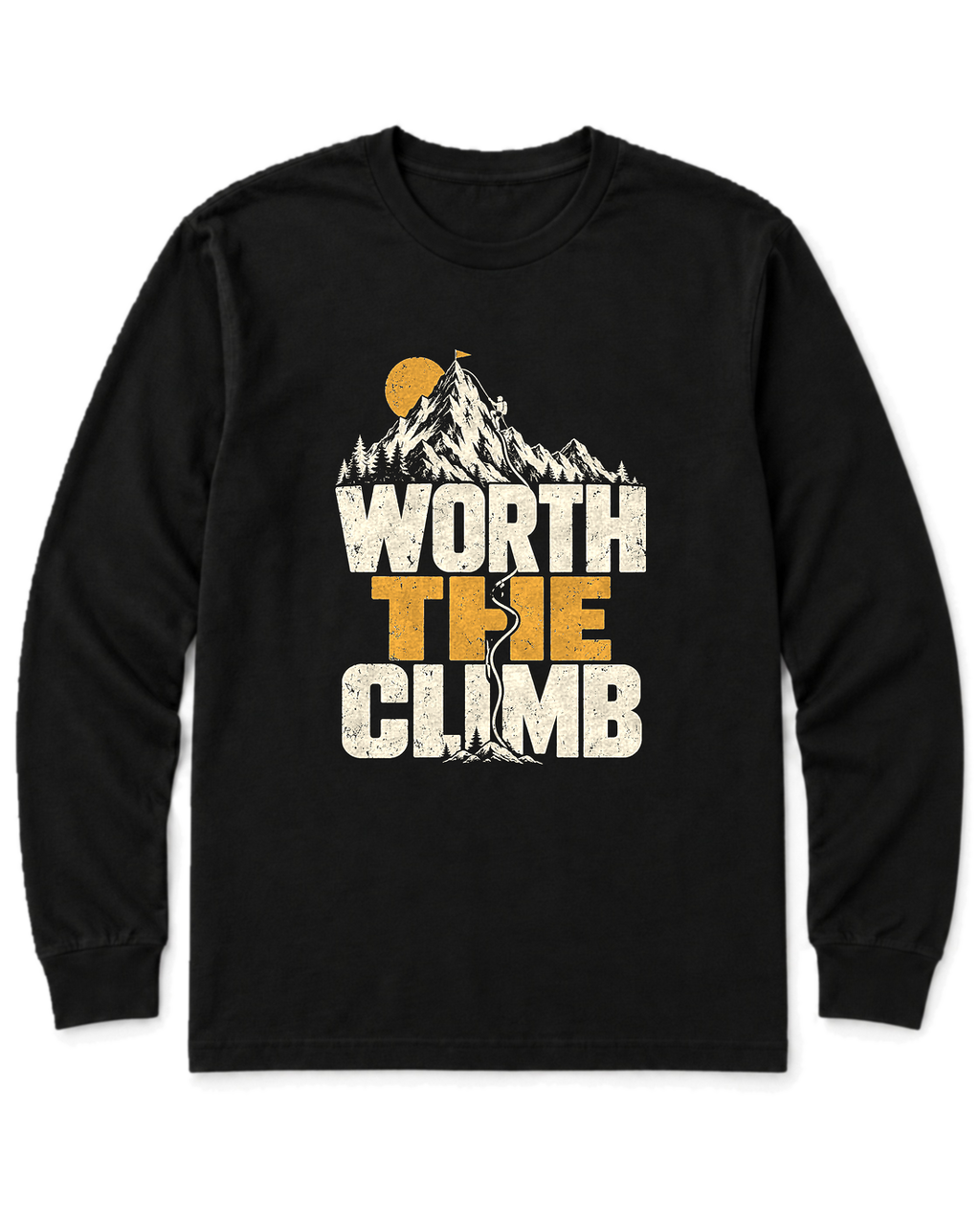 Worth the Climb Summit Flag Long Sleeve Shirt - Black