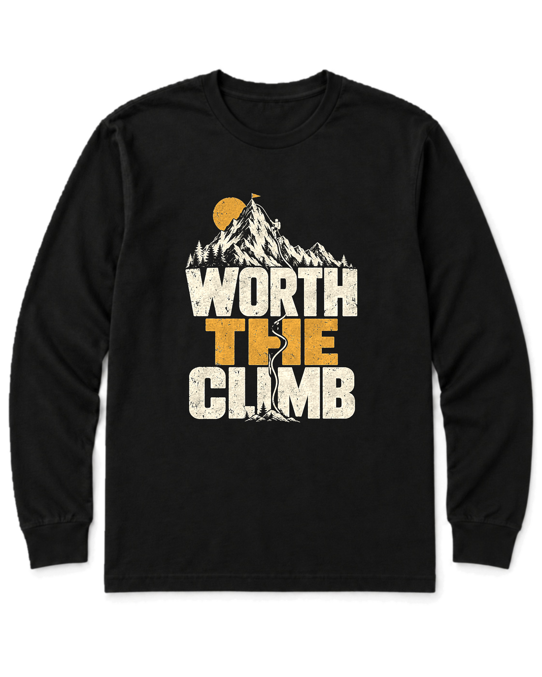 Worth the Climb Summit Flag Long Sleeve Shirt - Black