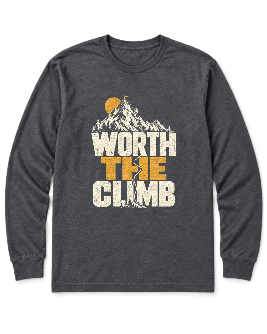 Worth the Climb Summit Flag Long Sleeve Shirt - Dark Heather