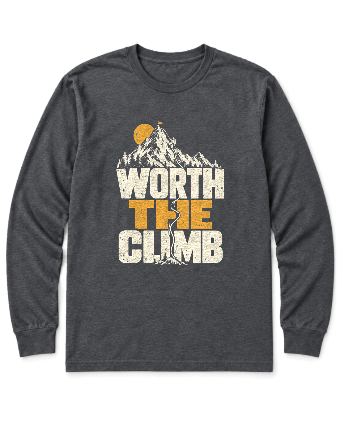 Worth the Climb Summit Flag Long Sleeve Shirt - Dark Heather