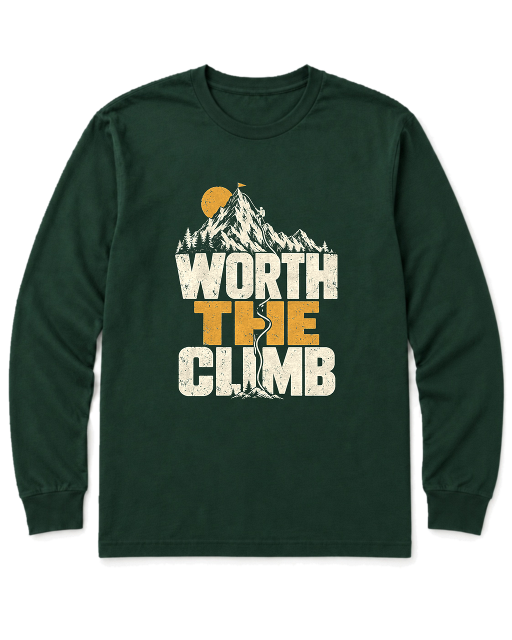 Worth the Climb Summit Flag Long Sleeve Shirt - Forest Green