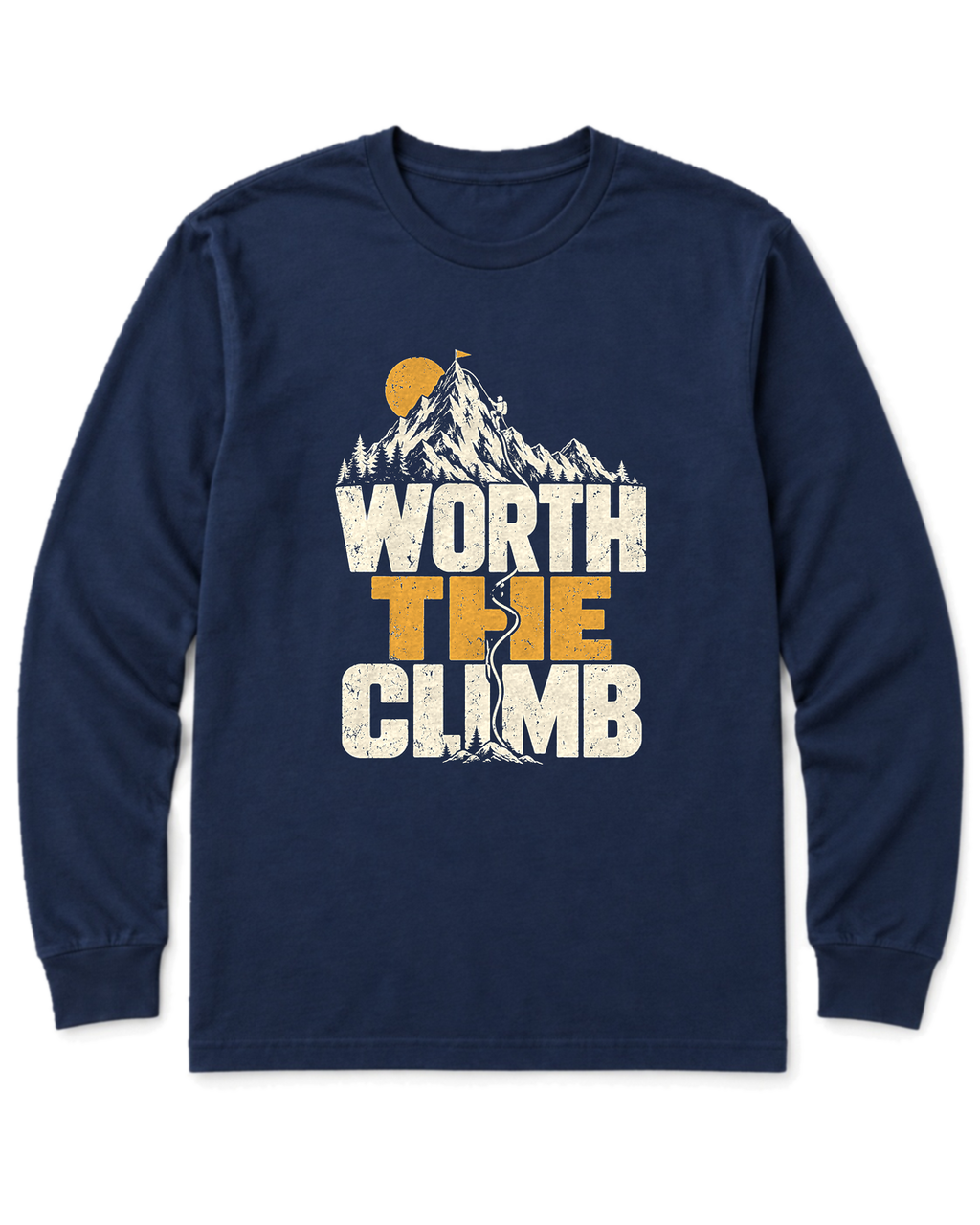 Worth the Climb Summit Flag Long Sleeve Shirt - Navy