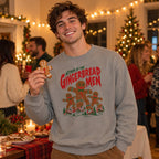 Attack of the Gingerbread Men Sweatshirt worn in a casual Christmas photo