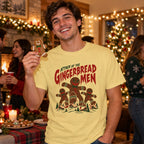 Attack of the Gingerbread Men T-Shirt worn in a casual Christmas photo