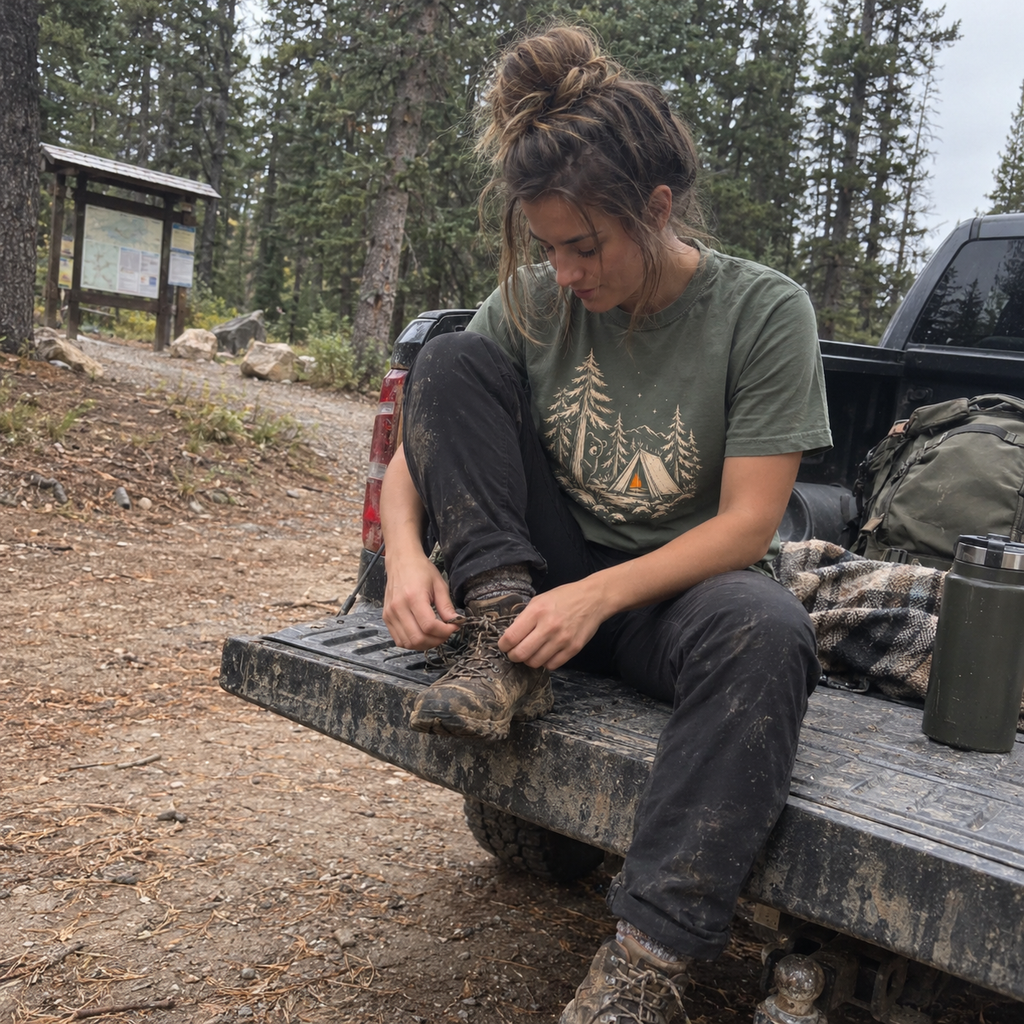 Curious Bear T-Shirt worn outdoors