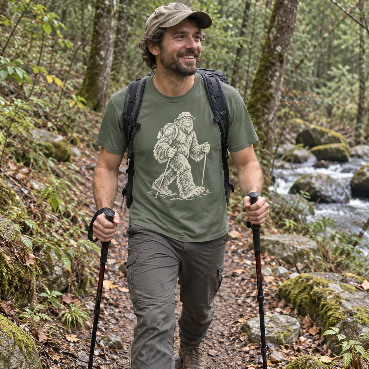 Hiker wearing the Bigfoot Day Hike T-Shirt