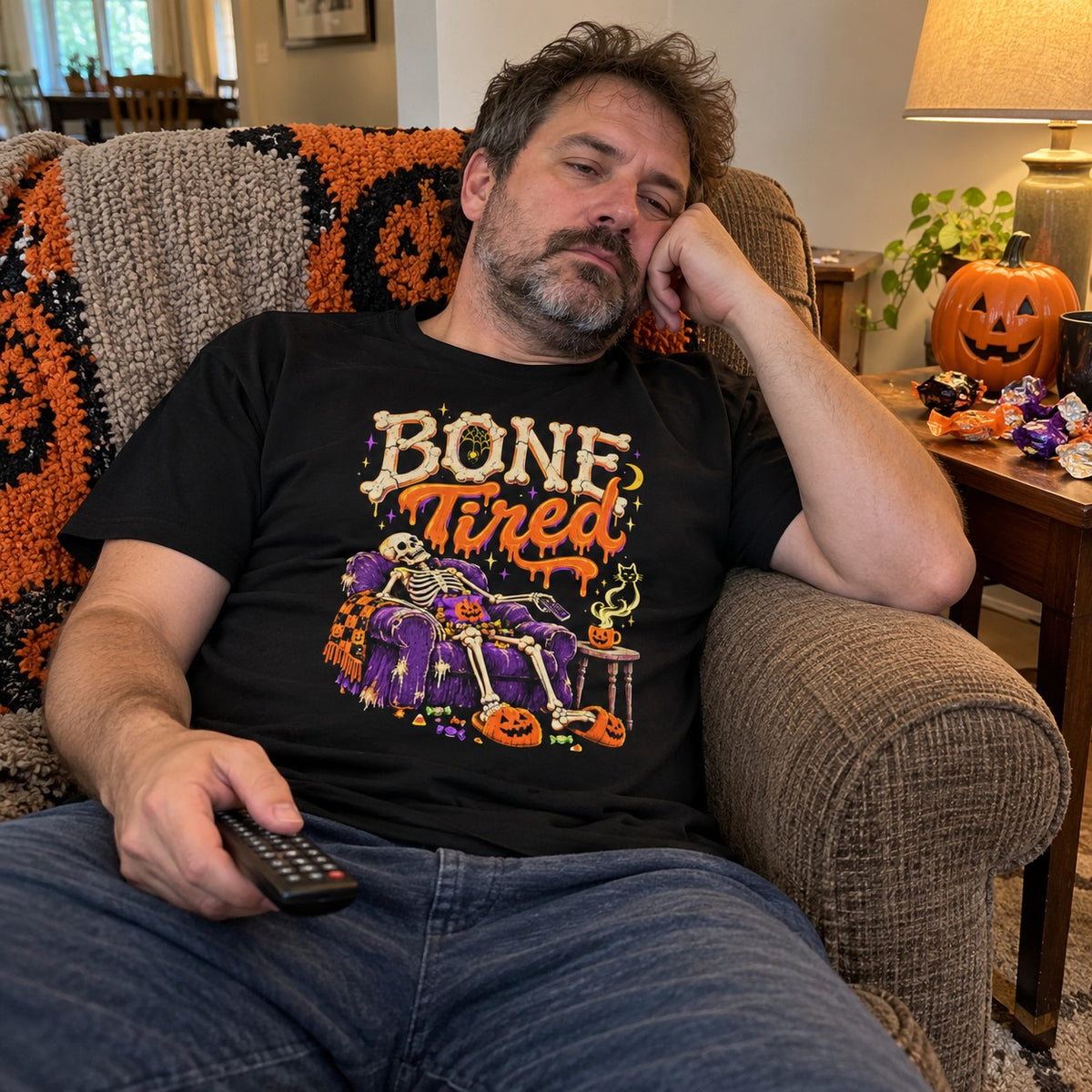 Bone Tired T-Shirt worn casually