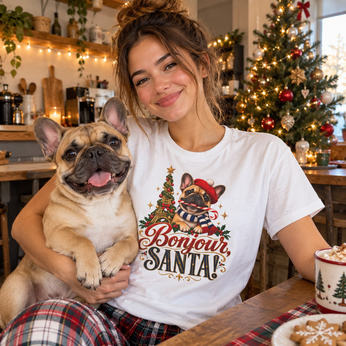 Bonjour, Santa! T-Shirt worn in a casual Christmas photo