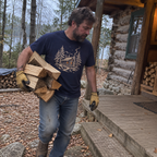 Cabin Glow T-Shirt worn outdoors
