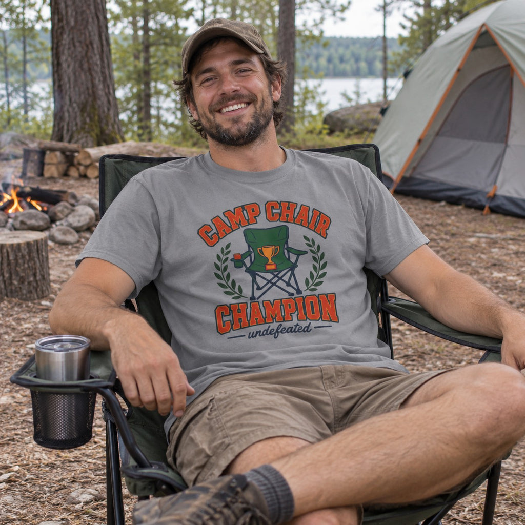 Camp Chair Champion T-Shirt worn outdoors