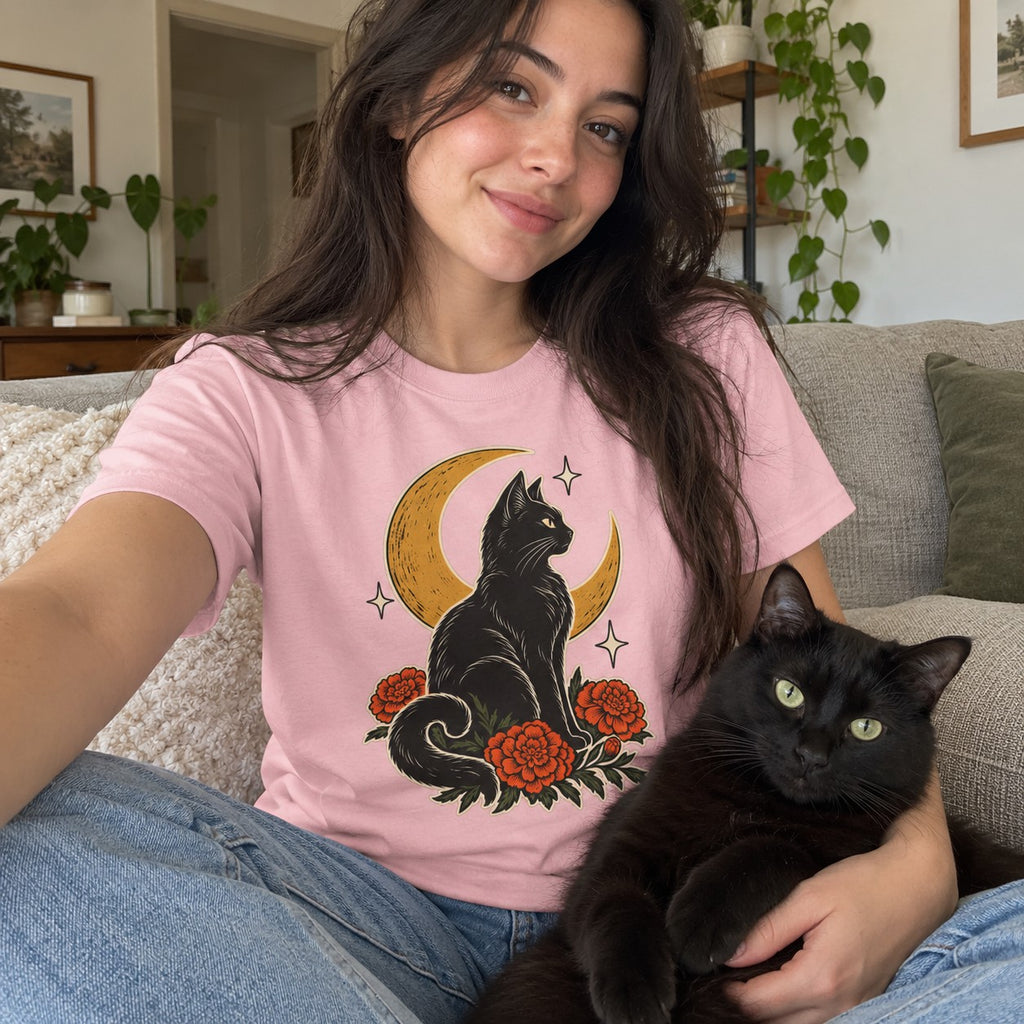 Person wearing the Moonlit Black Cat T-Shirt