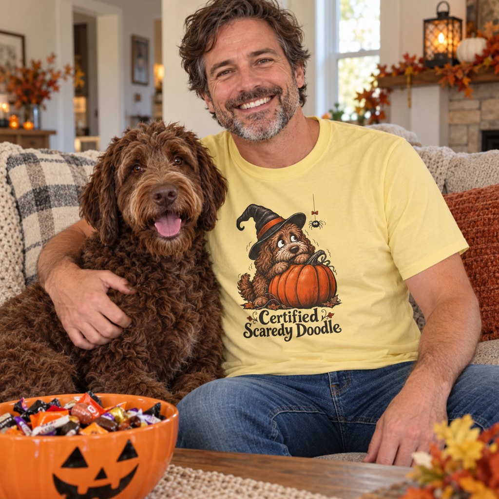 Certified Scaredy Doodle T-Shirt worn casually