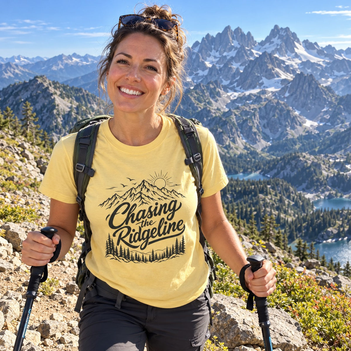 Chasing the Ridgeline T-Shirt worn outdoors